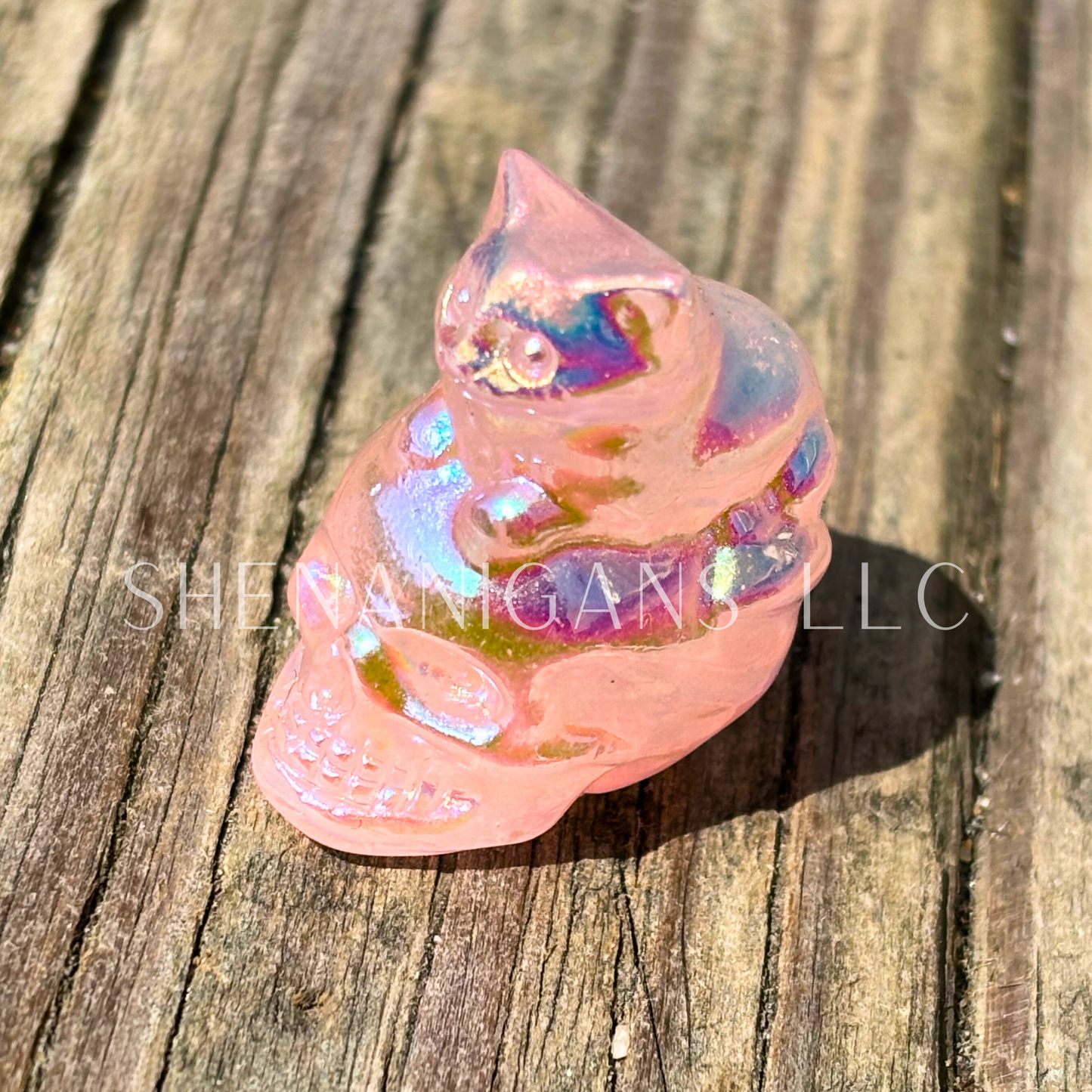 Cat on Skull - Crystal Carving