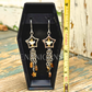 Shooting Star Earrings with Tiger’s Eye Stars & Rattlesnake Vertebrae – Handmade Celestial Coffin Display