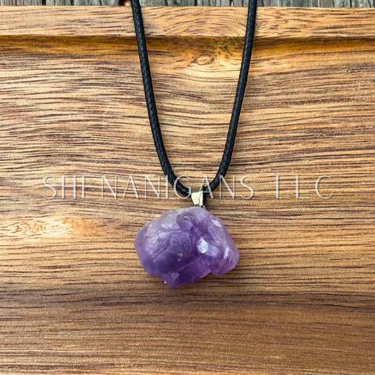 Raw Stone Pendant Necklace – Satin Silk Cord with Lobster Clasp (Amethyst, Citrine, Rose Quartz, Labradorite, Aquamarine)
