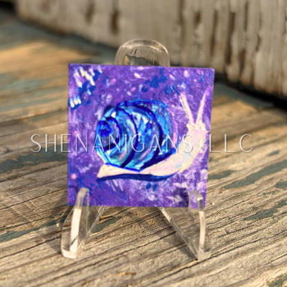 Snail Mini Tile Painting by IrisISBeauty - Handpainted Micro Art