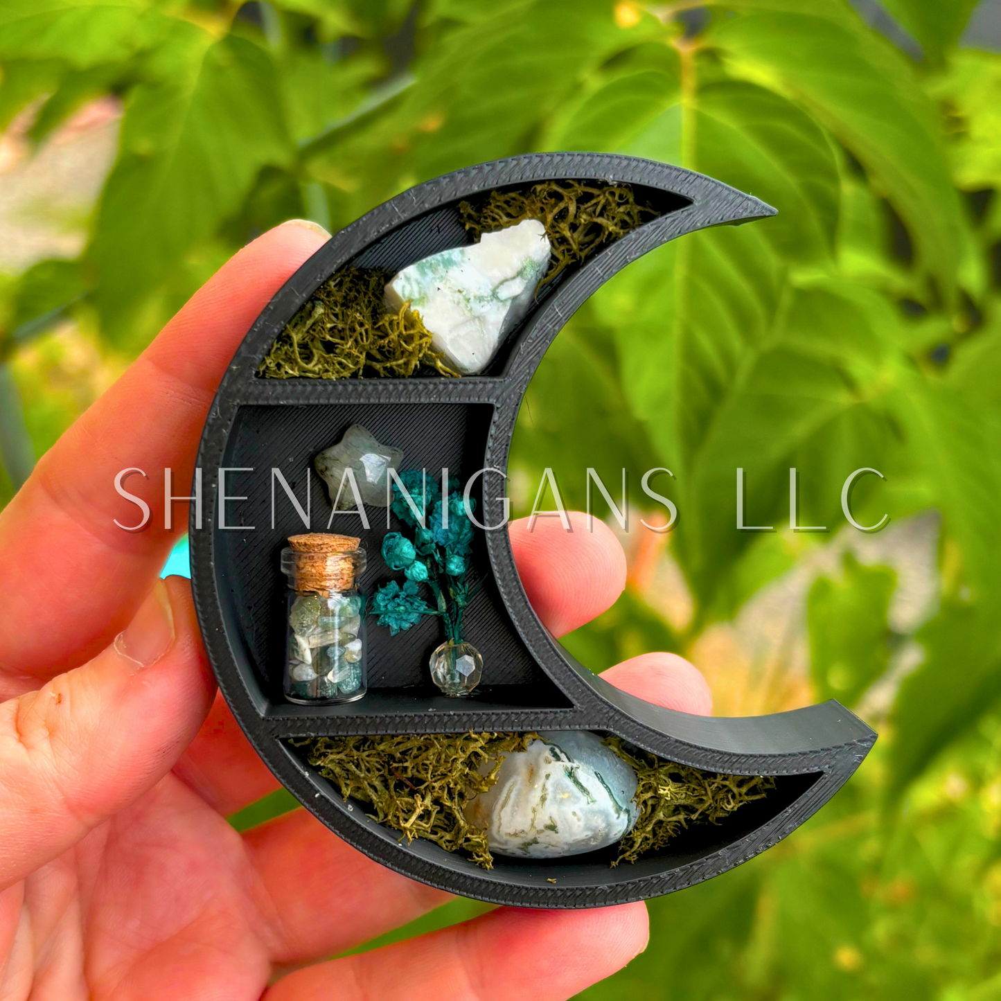 Mini Crescent Moon Magnet with Star Crystal - 3D Printed Moon Display with Handpicked Crystals, Moss & Trinkets (Copy) (Copy)