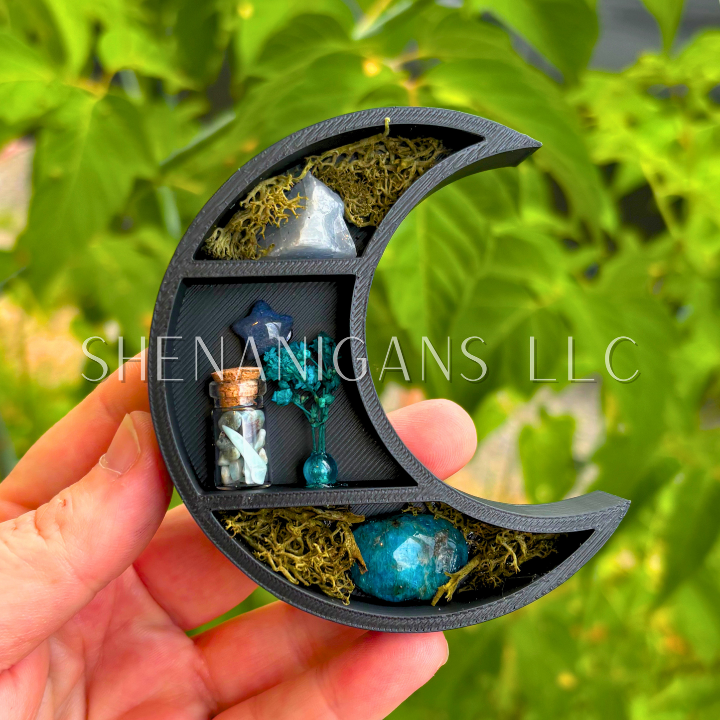 Mini Crescent Moon Magnet with Star Crystal - 3D Printed Moon Display with Handpicked Crystals, Moss & Trinkets (Copy) (Copy)