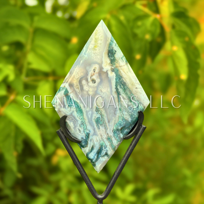 Moss Agate Kite Diamond on Stand