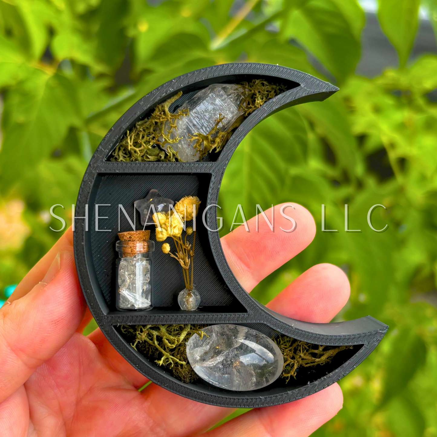 Mini Crescent Moon Magnet with Star Crystal - 3D Printed Moon Display with Handpicked Crystals, Moss & Trinkets (Copy) (Copy)
