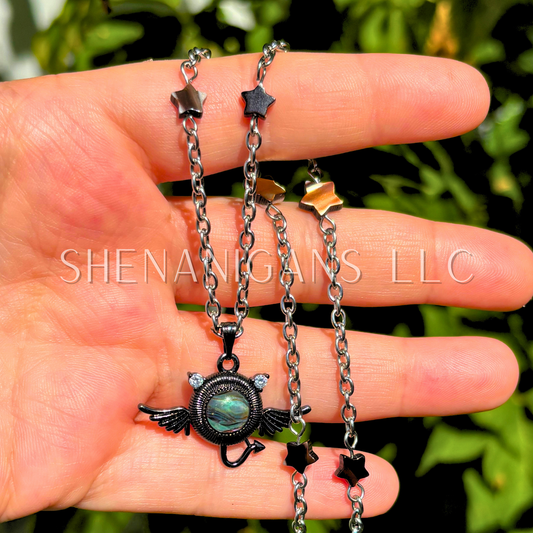 Flying Devil Bat Abalone Shell Necklace