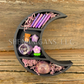 Mini Crescent Moon Crystal Shelf | 3D Printed Moon Display with Handpicked Crystals, Moss & Trinkets Magnet