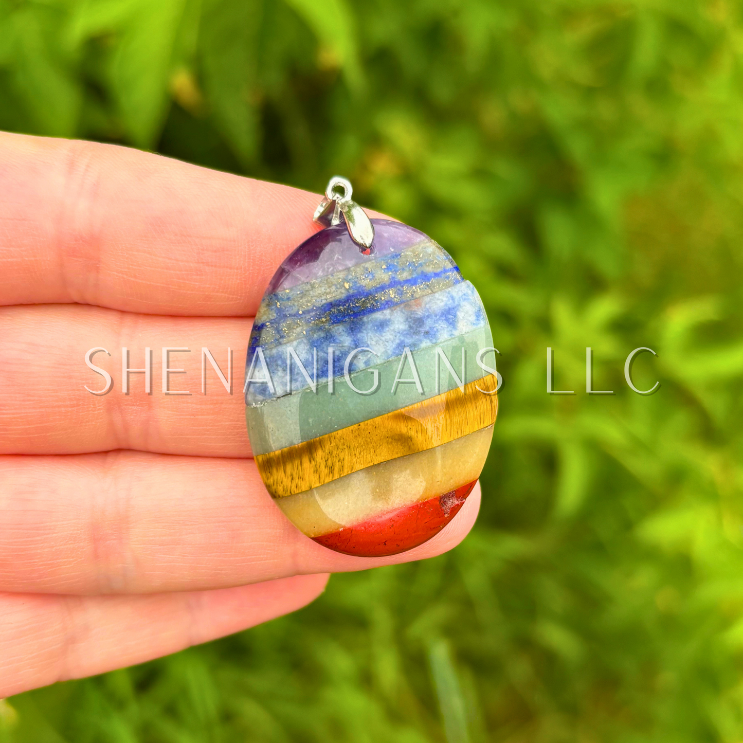 Rainbow Chakra Worry Stone Pendant