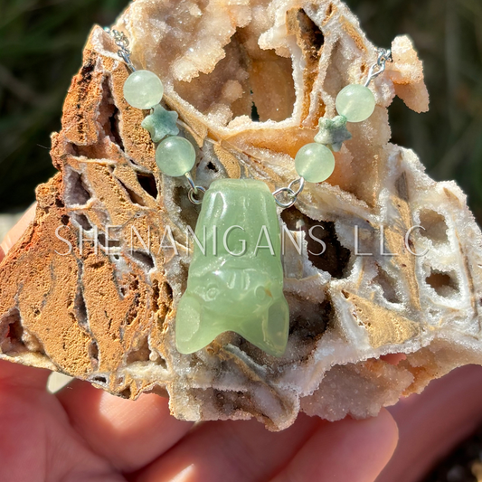 Green Aventurine Hanging Fruit Bat Necklace with Green Aventurine Beads