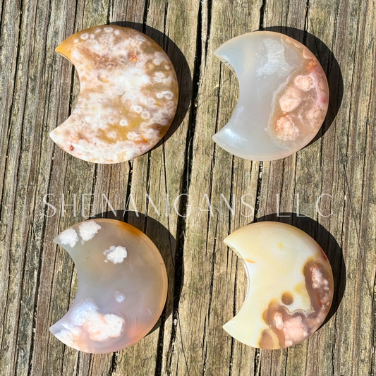 Flower Agate Crescent Moon - Crystal Carving