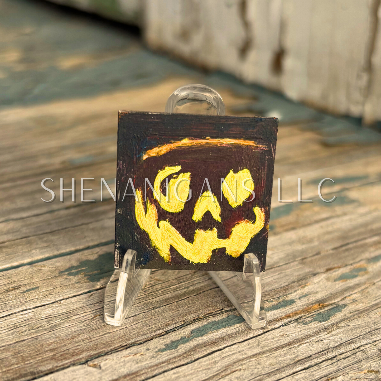 Pumpkin Mini Tile Painting by IrisISBeauty - Handpainted Micro Art