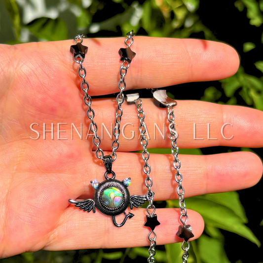 Flying Devil Bat Abalone Shell Necklace