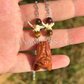 Goldstone Bat Necklace – Crystal Carving with Galaxy Tiger Eye Beads & Silver Chain