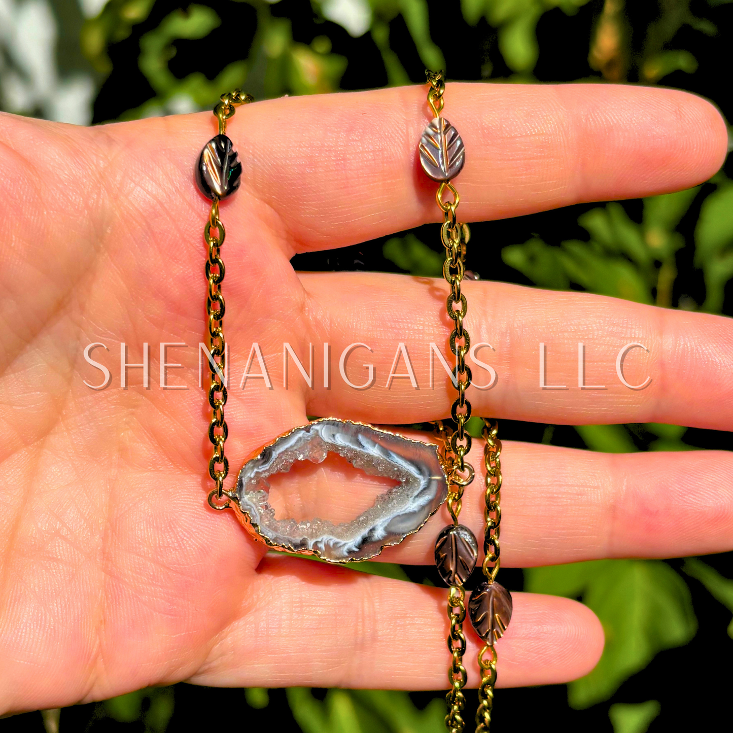 Druzy Dark Agate Slice Necklace