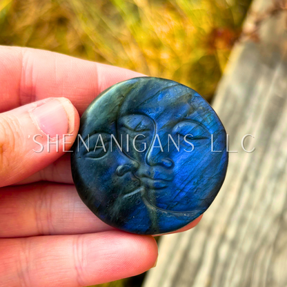 Moon Sun Face - Statement Pendant Size - Flat Crystal Carving