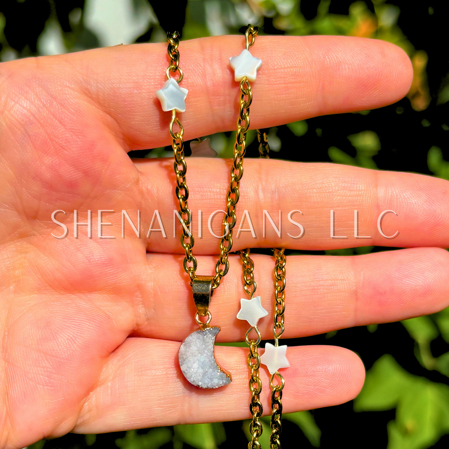 Druzy Agate Small Crescent Moon Necklace