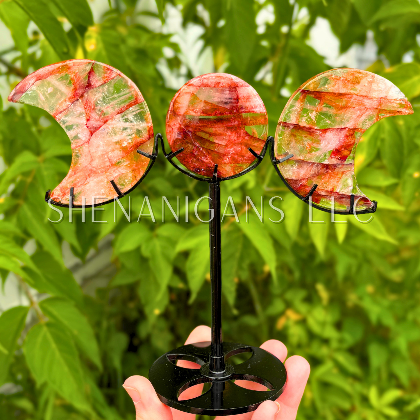Fire Quartz Triple Goddess Moon Phase on Stand Crystal Carving