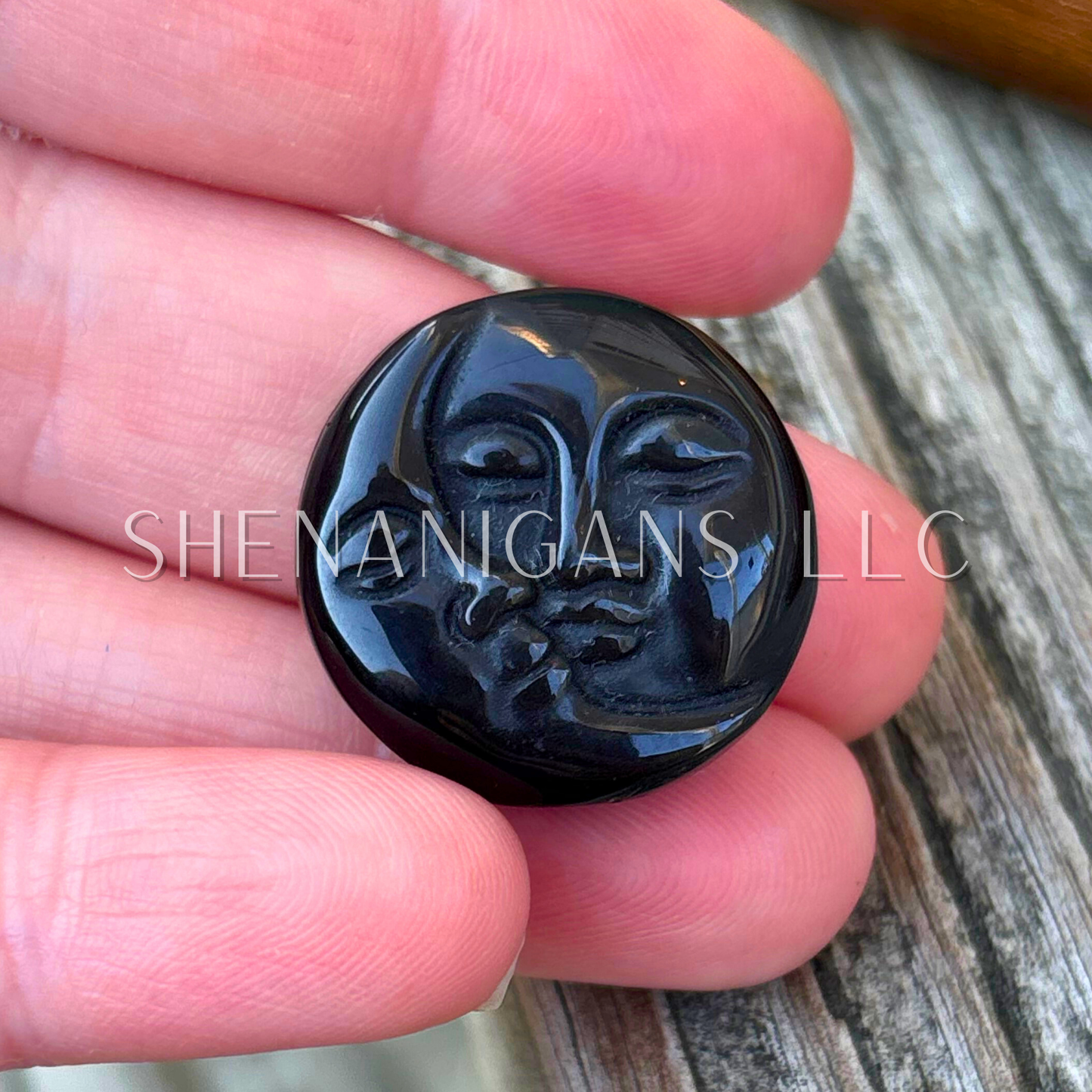 Moon Sun Face - Small Pendant Size - Flat Crystal Carving