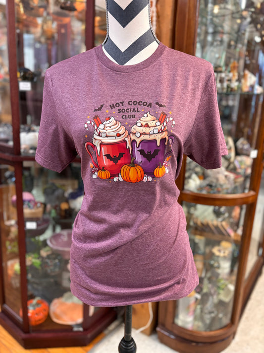 Hot Chocolate Social Club Shirt, Mugs, Coco, Bats, Candy Cane, Pumpkins, Cottagecore