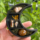 Mini Crescent Moon Magnet with Shells - 3D Printed Moon Display with Handpicked Crystals, Moss & Trinkets