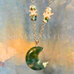 Moss Agate Crescent Moon Pendant Necklace with Snake Vertebrae