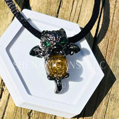 Baby Dragon Holding Sphere, Treasure Crystal Pendant