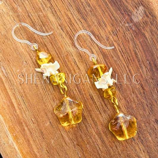 Citrine Puffy Star with Amber Bead Earrings