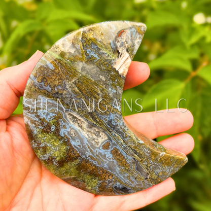 Blue Druzy Moss Agate Moon