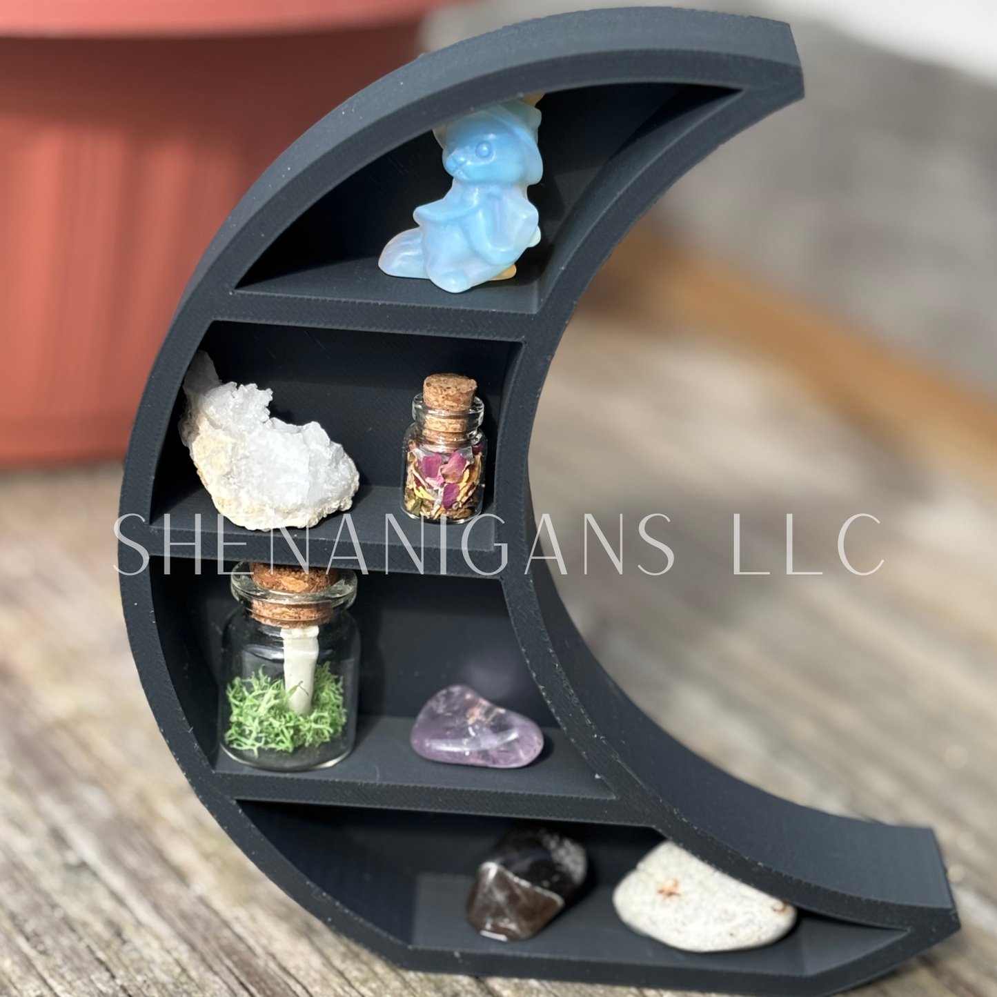 Curio Shelf Crescent Moon - 3 Shelf - Trinket, Desk, Crystal