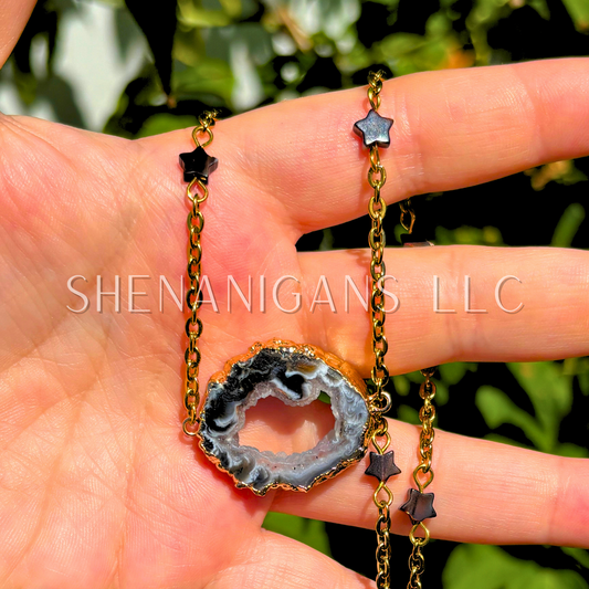 Druzy Dark Agate Slice Necklace