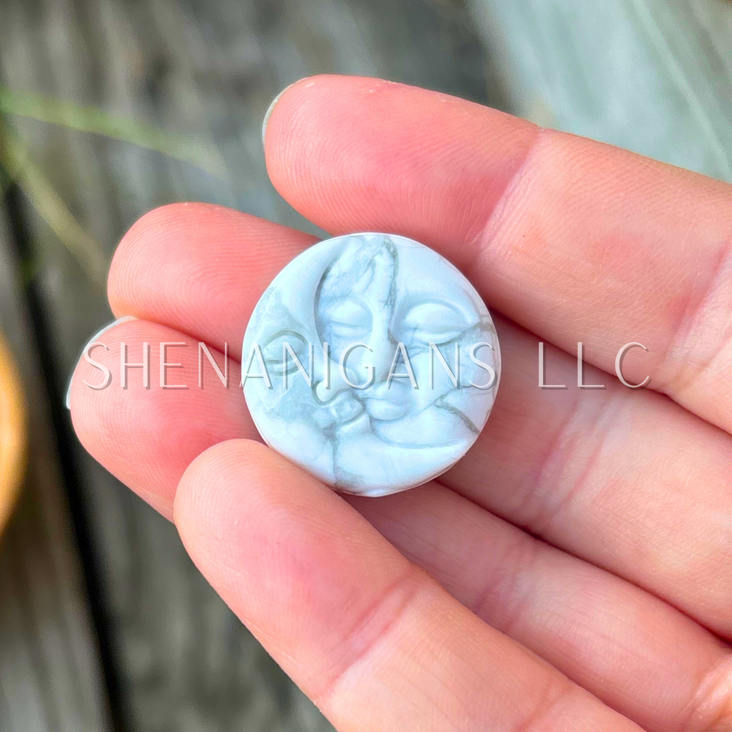 Moon Sun Face - Small Pendant Size - Flat Crystal Carving