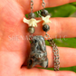 Fruit Bat Necklace – Yooperlite Bat with Yooperlite Beads and Snake Vertebrae - UV Reactive