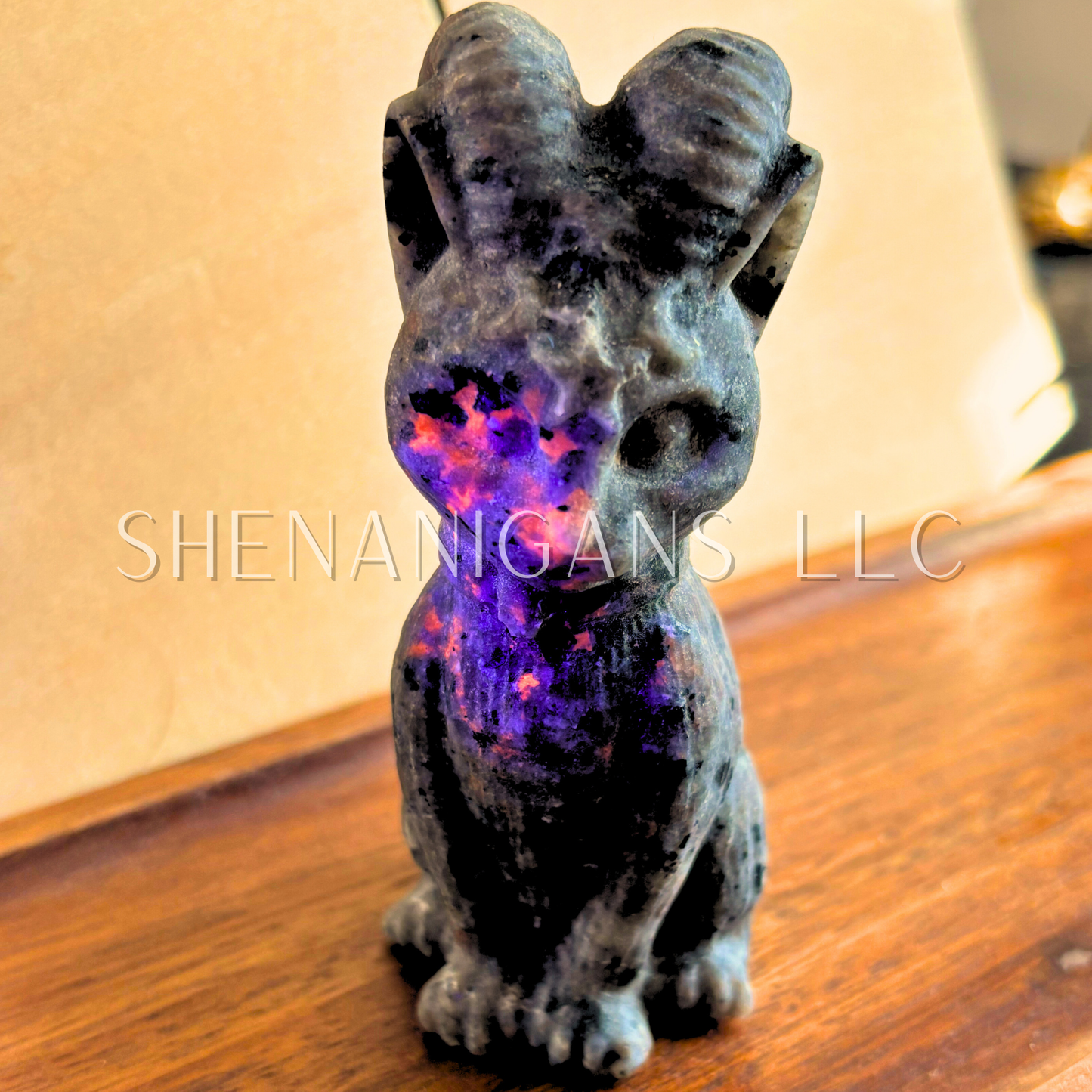 Cat with Goat Horns - UV Reactive Yooperlite - Crystal Carving