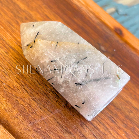 2.5" Black Tourmaline in Quartz Polished Point Mineral Specimen Gemstone Crystal Obelisk Wand