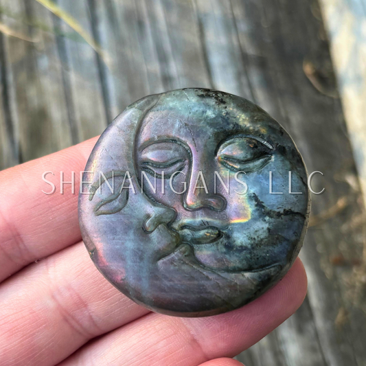 Moon Sun Face - Statement Pendant Size - Flat Crystal Carving