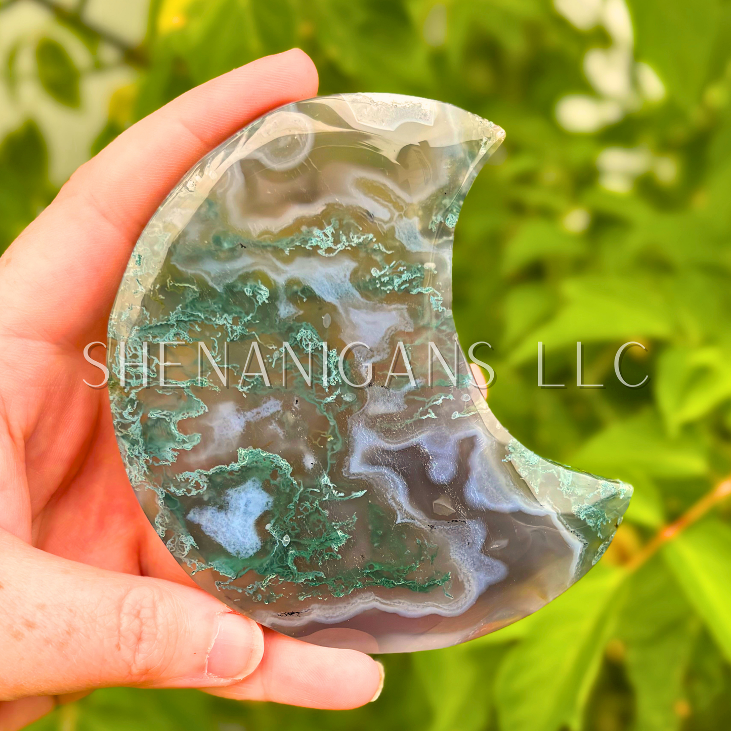 Clear Moss Agate Moon