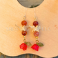 Red and Gold Bell Flower Dangle Earrings with Snake Vertebrae and Crystal Beads