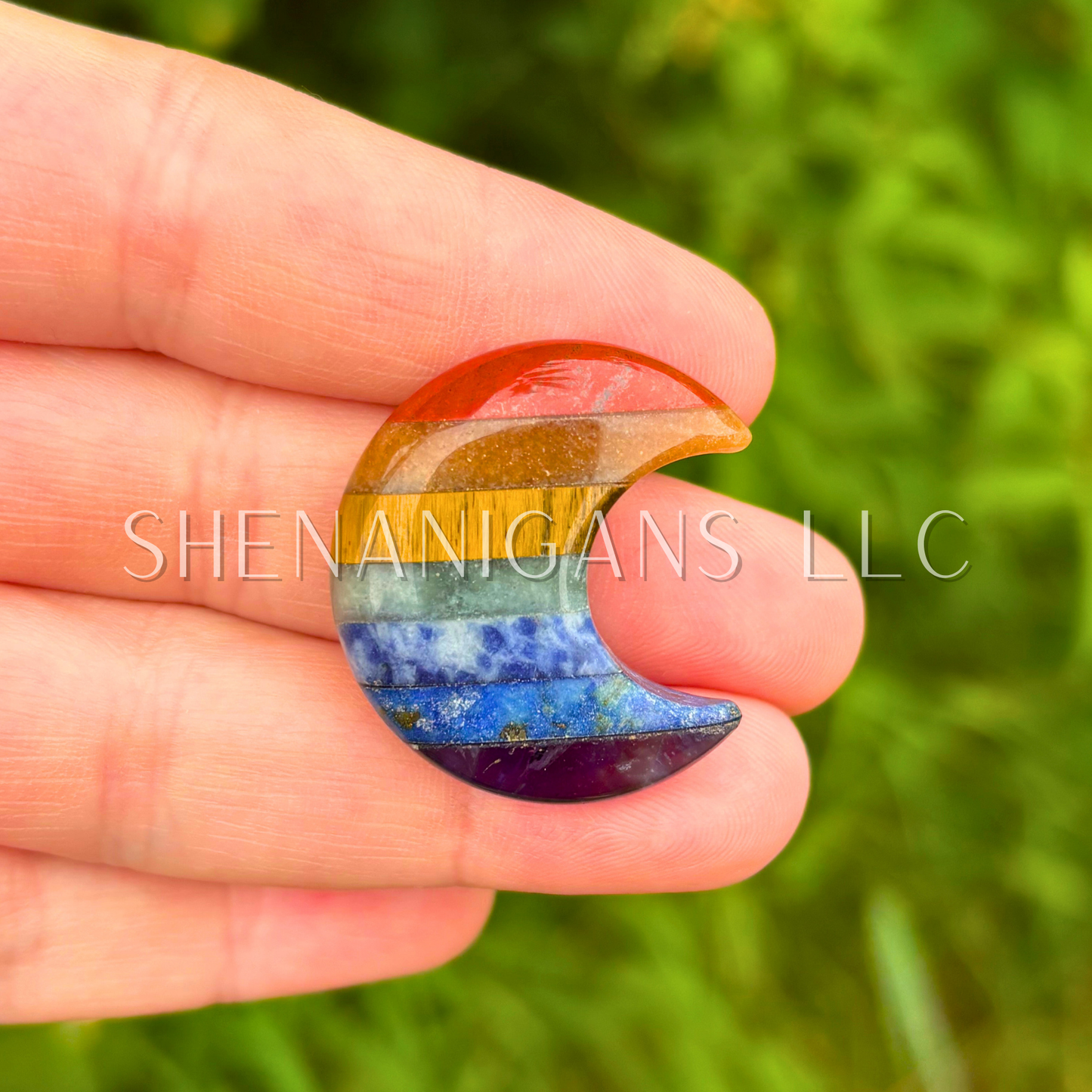 Chakra Rainbow 3cm Moon Carving