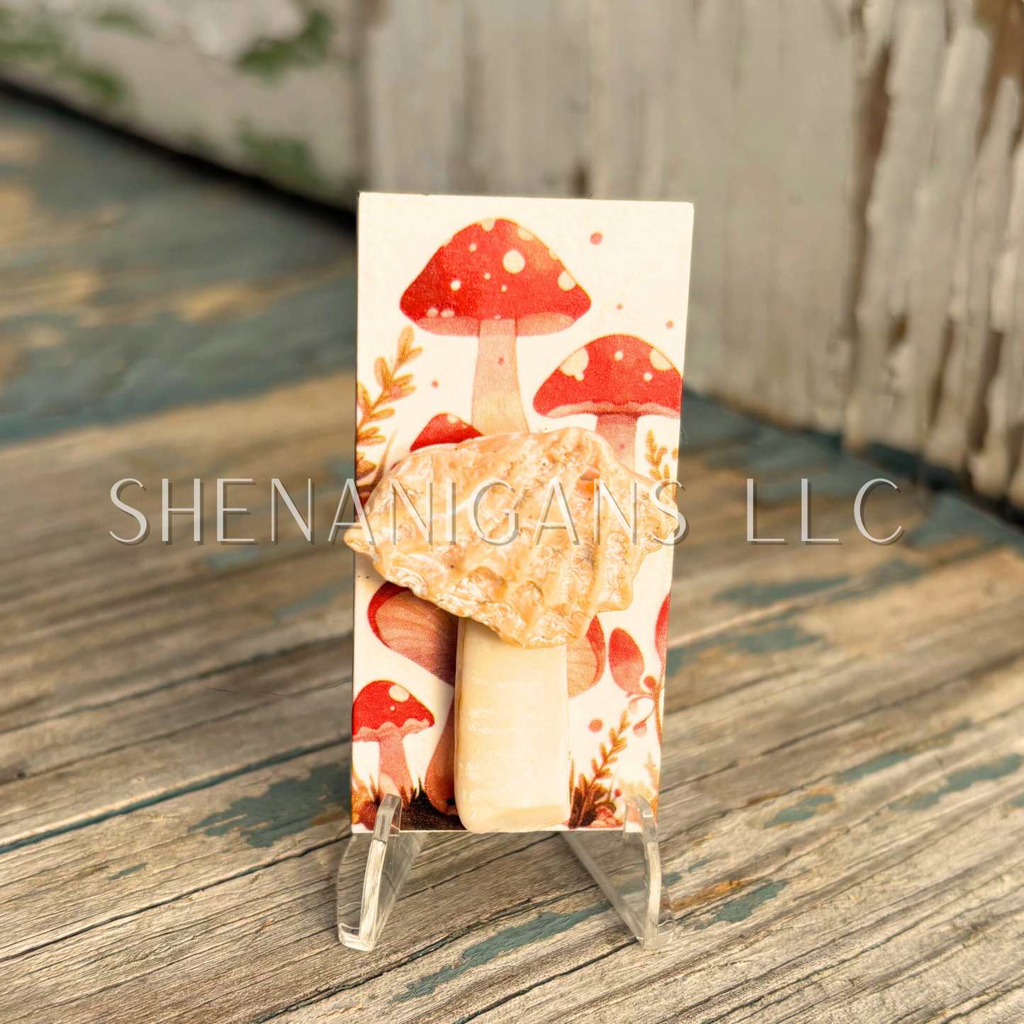 Mushroom Mixed Media Mini Tile Art with Shells by IrisISBeauty - Micro Art