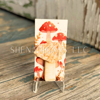 Mushroom Mixed Media Mini Tile Art with Shells by IrisISBeauty - Micro Art