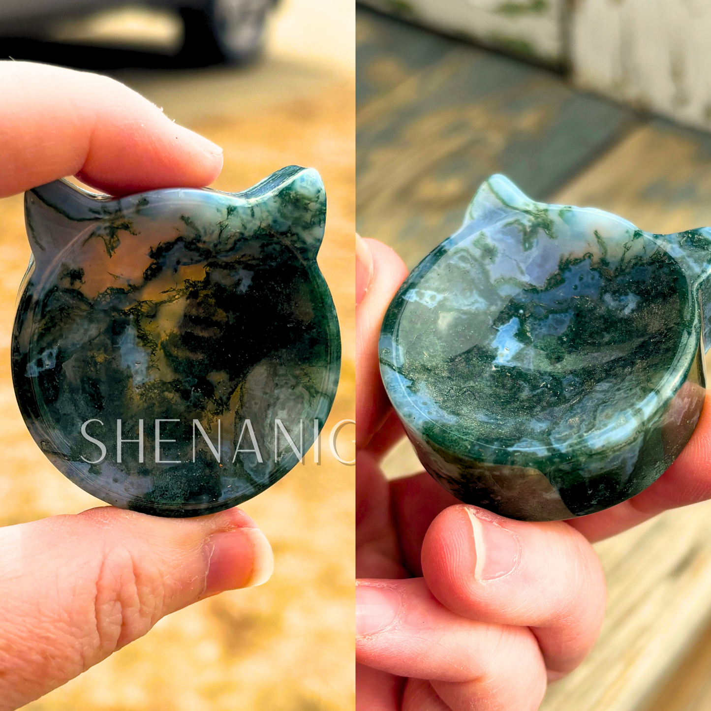 Moss Agate Cat Head Bowl