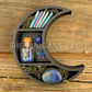 Mini Crescent Moon Crystal Shelf | 3D Printed Moon Display with Handpicked Crystals, Moss & Trinkets Magnet
