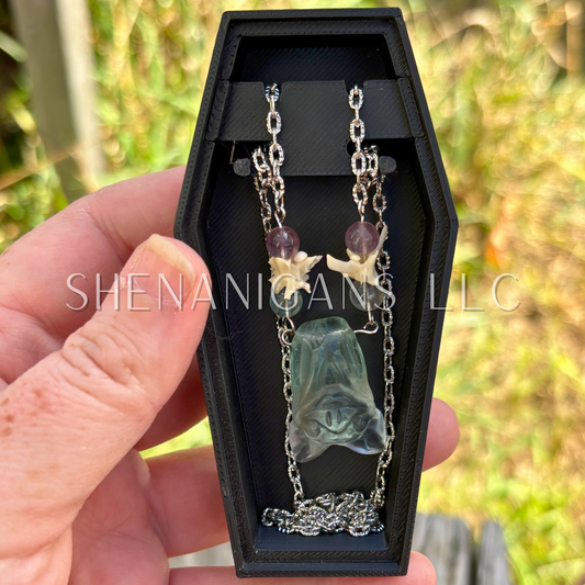 Green Fluorite Hanging Fruit Bat Necklace with Green Flourite Beads