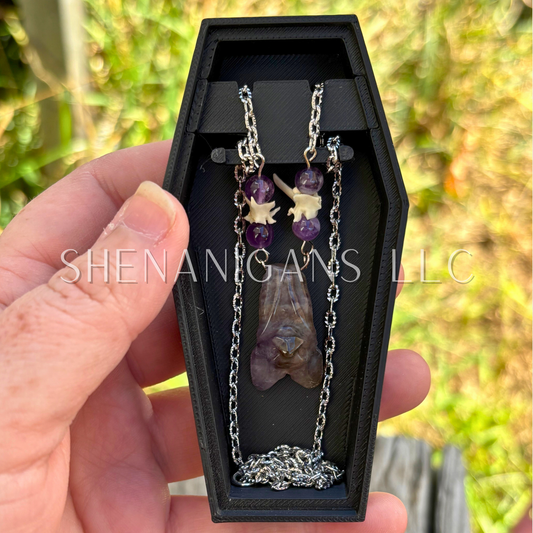 Amethyst Bat Necklace with Amethyst Beads and Rattlesnake Vertebrae