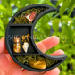 Mini Crescent Moon Magnet with Shells - 3D Printed Moon Display with Handpicked Crystals, Moss & Trinkets
