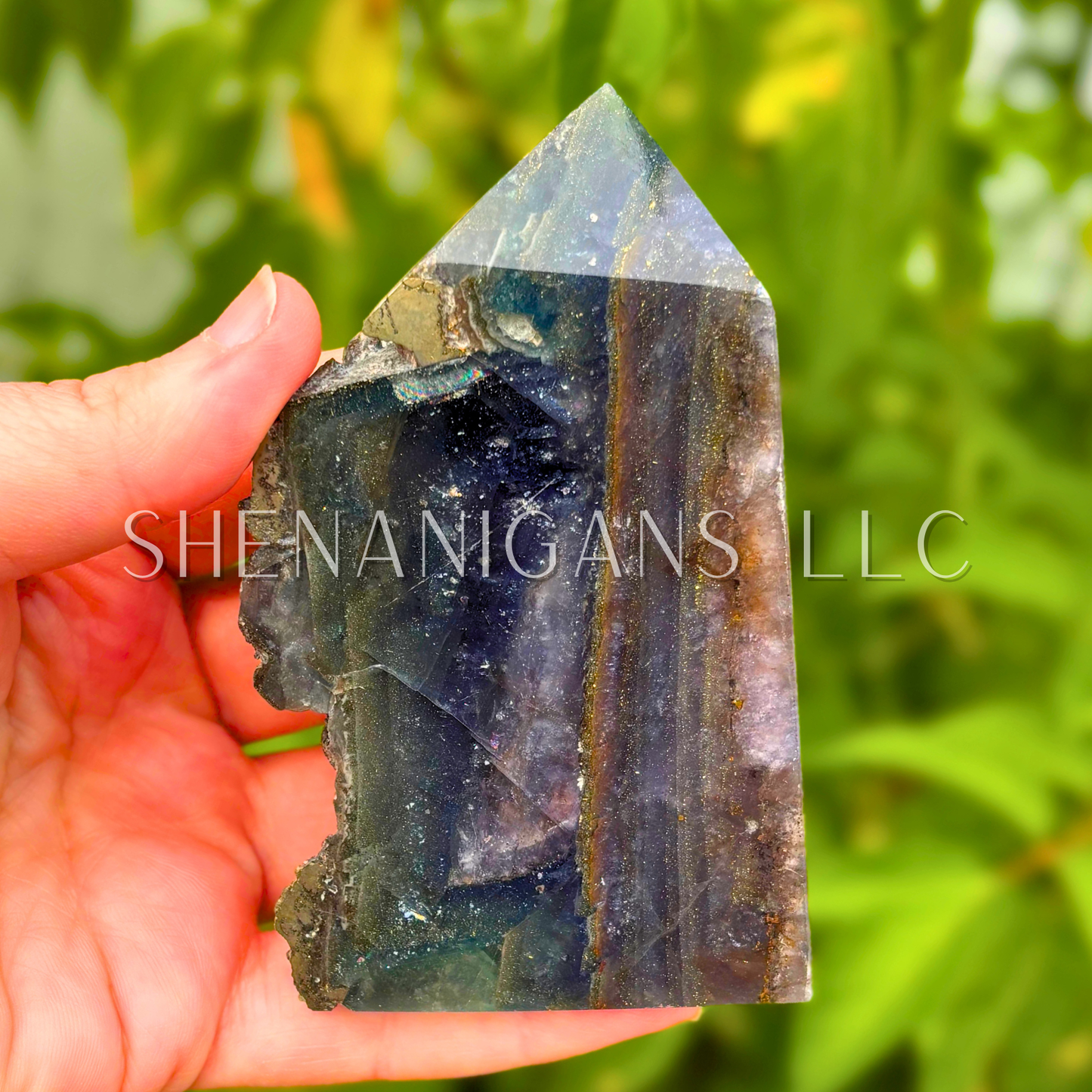 Pyrite Fluorite Point with Raw Edge
