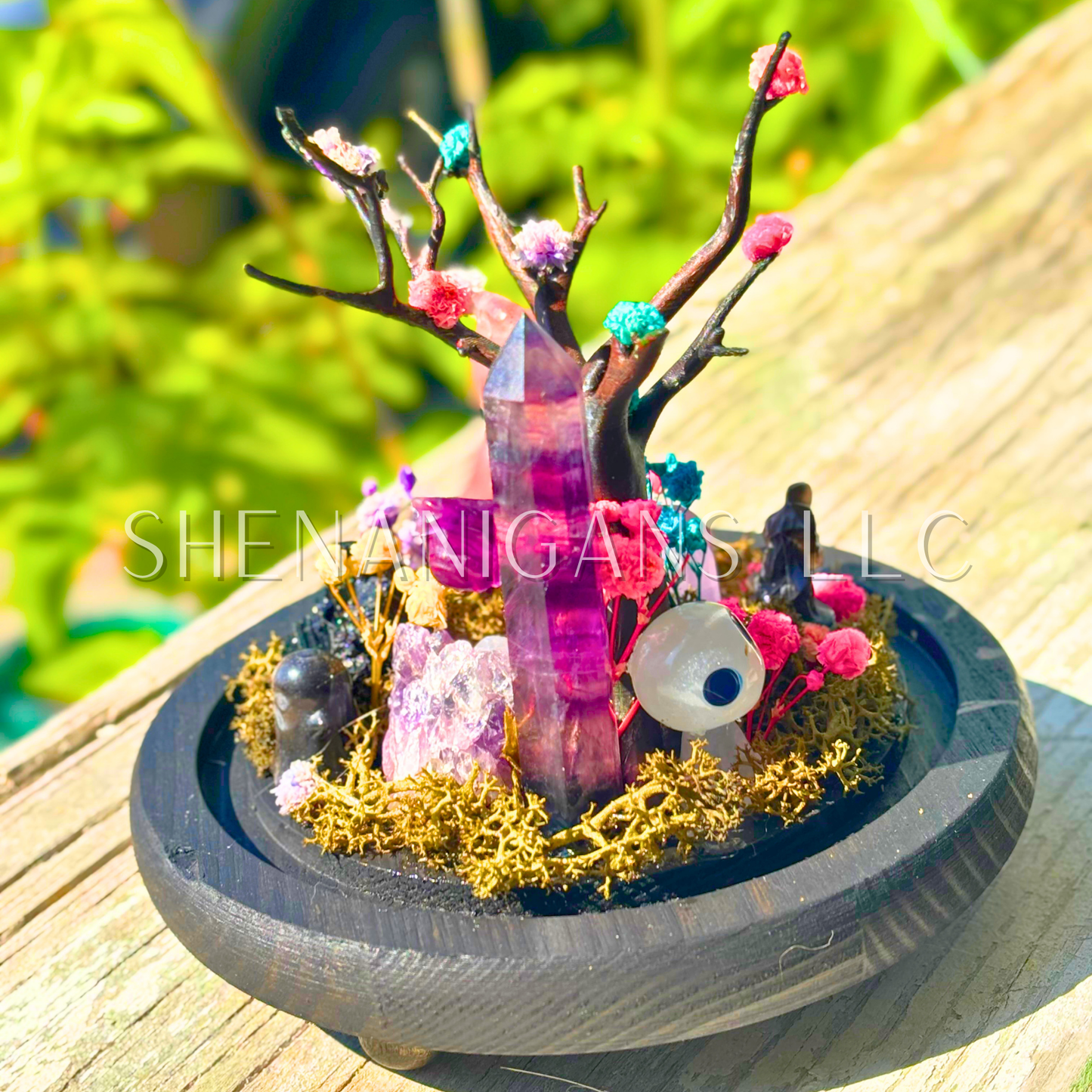 Hanging Crystal Bat in Graveyard - Bubble Cloche Dome Art