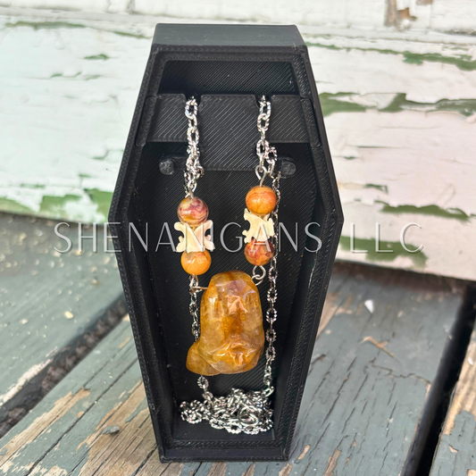 Golden Healer Bat Necklace – Crystal Carving with Golden Healer Beads