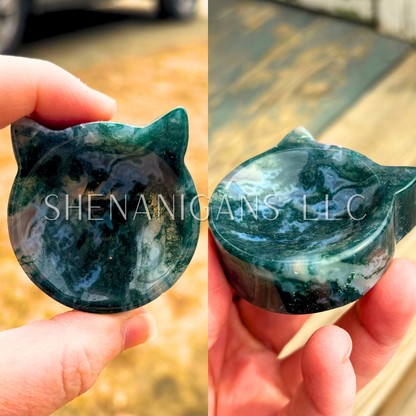 Moss Agate Cat Head Bowl