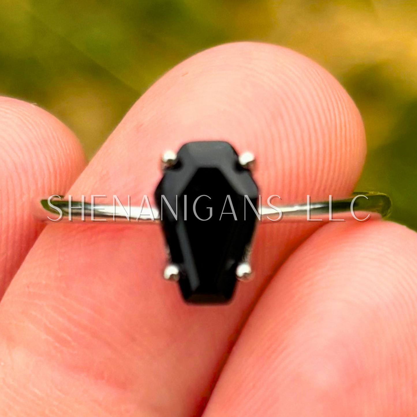 Black Spinel Coffin Ring - Alloy Setting