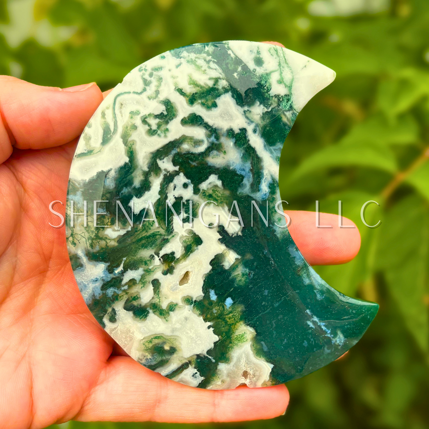 White Moss Agate Moon